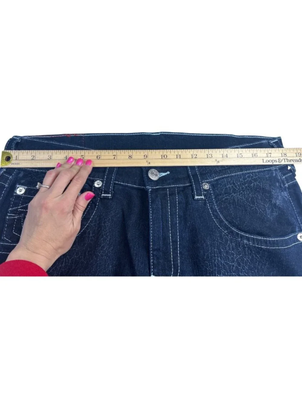 True Religion Moto Skinny Jeans Men's 34x28 Dark Wash Run Stitch Cracked Texture